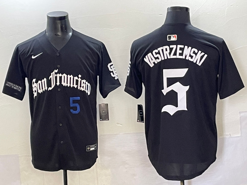 Men 2025 San Francisco Giants #5 Yastrezemski Black Five generations Joint Name Nike MLB Jersey style 14